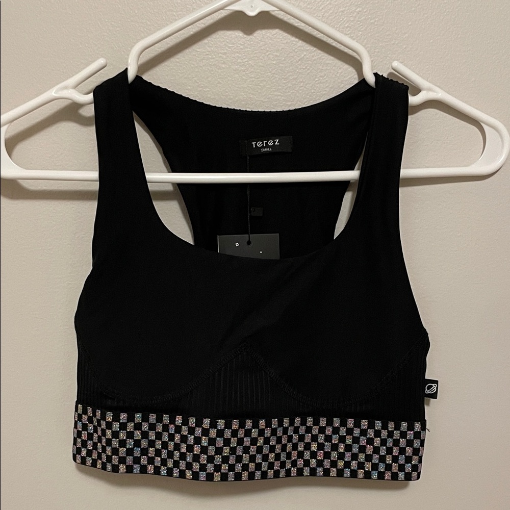 Terez Black and colored Checkered Sports Bra